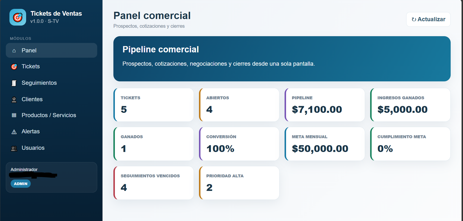 Vista previa de la Web App Tickets de ventas